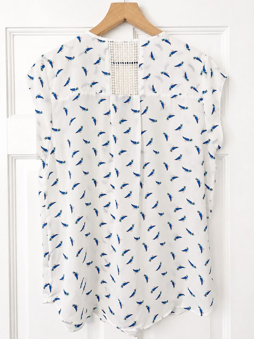 Daniel Rainn Estefany White Bird-Print Cap Sleeve Blouse - Picture 5 of 5